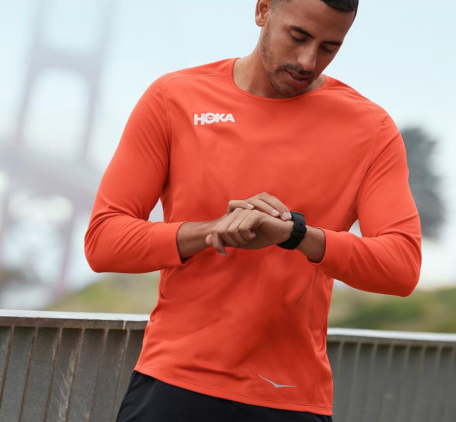 Hoka One One Top Erkek Turuncu - Performance 3/4 Sleeve - LG8094732